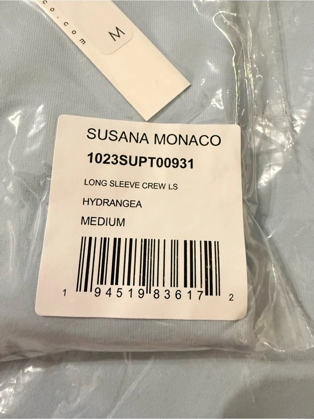 Susana Monaco Long Sleeve Crew Top Hydrangea Light Blue Med NWT Stretch Jersey - Picture 5 of 6